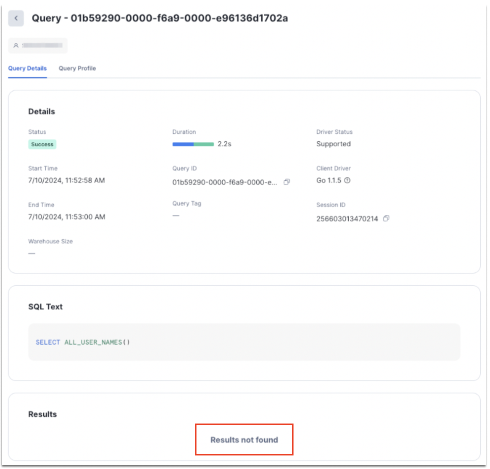 Snowsight's Query History's users filter stuck in a loading state