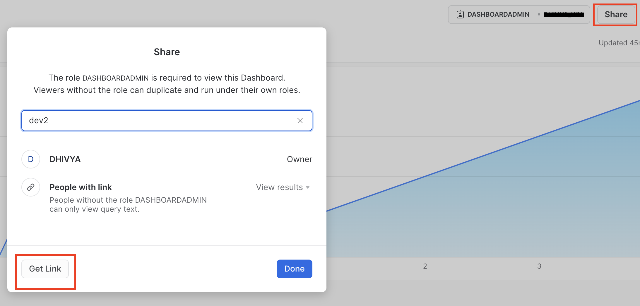 Share Snowsight Dashboard with another user in a different role