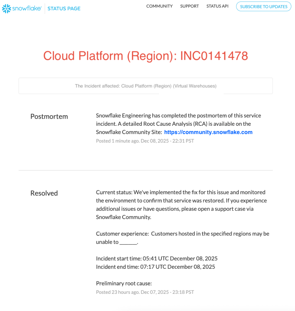 Navigating Snowflake Status Page