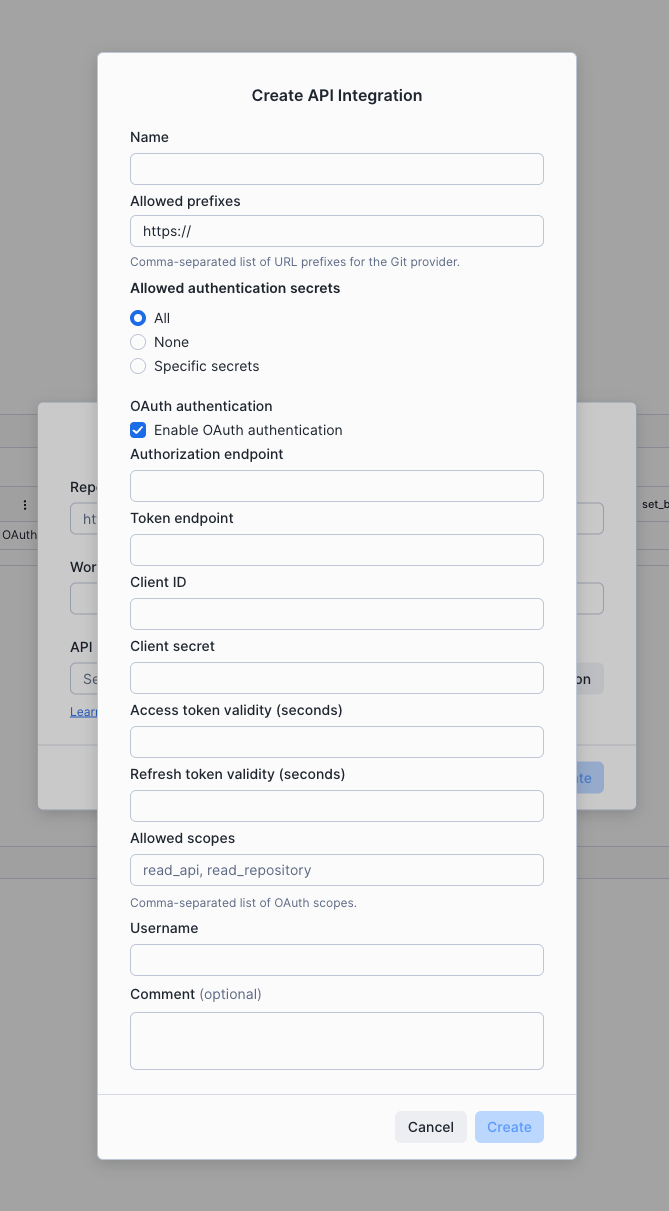 Set up OAuth for Git integration by provider