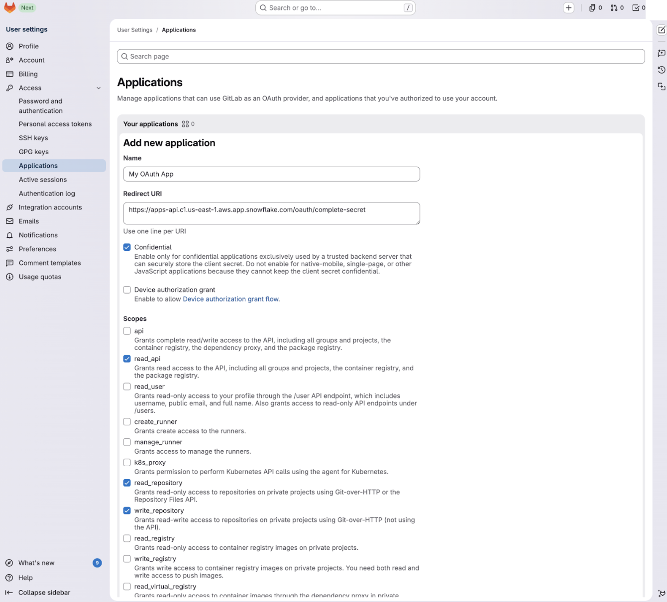 Set up OAuth for Git integration by provider